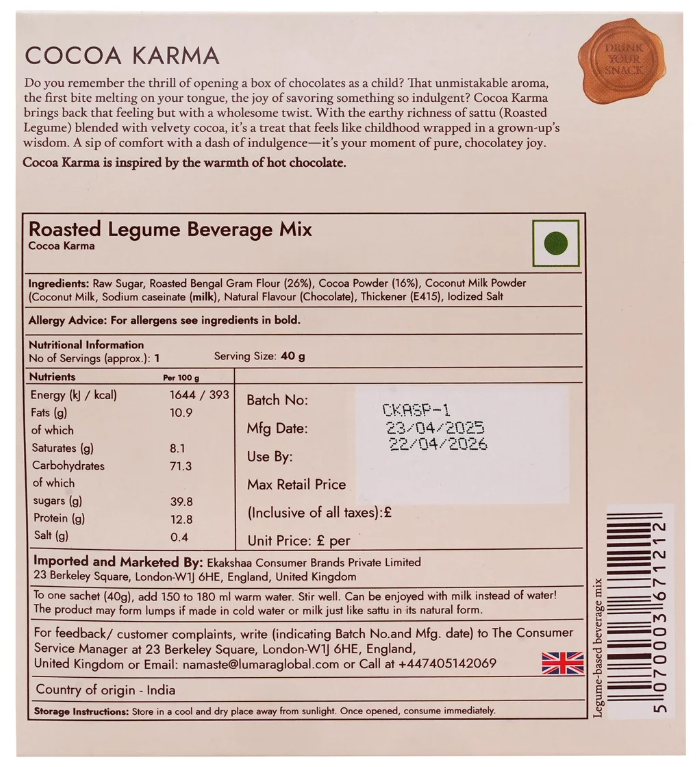 Lumara Cocoa Karma roasted chana sattu chocolate drink