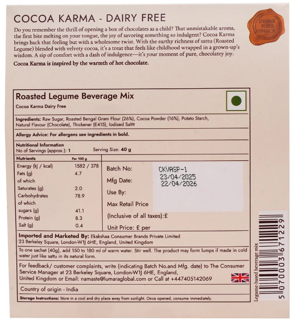 Lumara Cocoa Karma roasted chana sattu chocolate drink DAIRY FREE