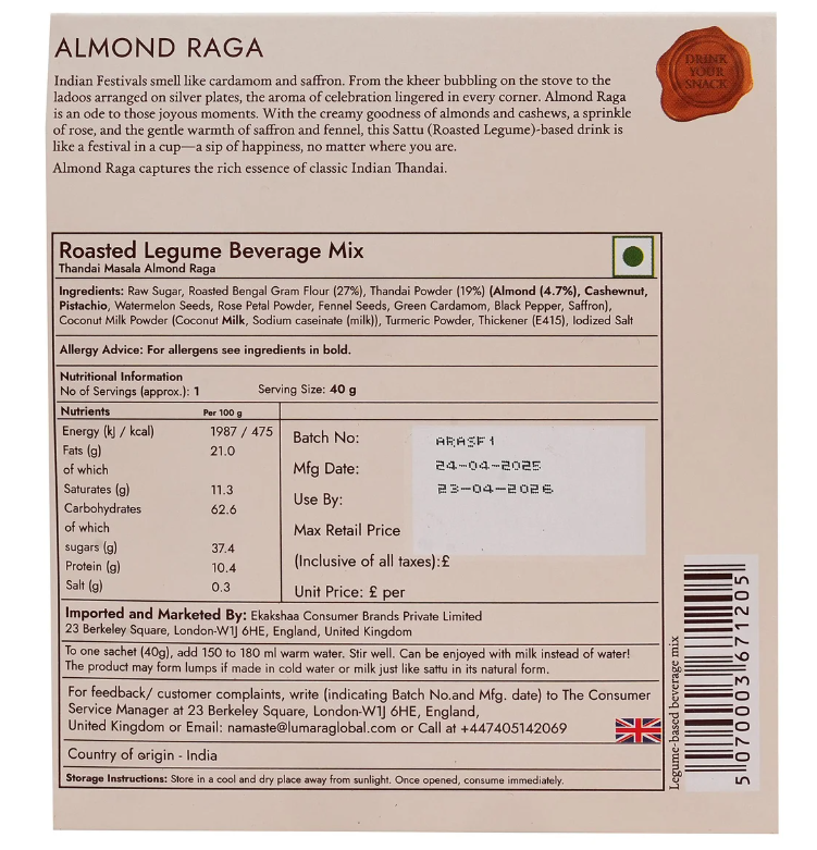 Lumara Almond Raga roasted chana sattu almond drink