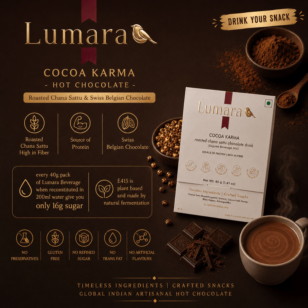 Lumara Cocoa Karma roasted chana sattu chocolate drink