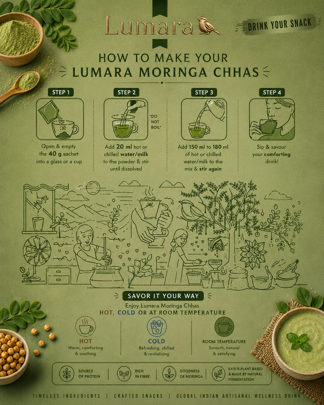 Lumara Moringa Chhas roasted chana sattu moringa drink