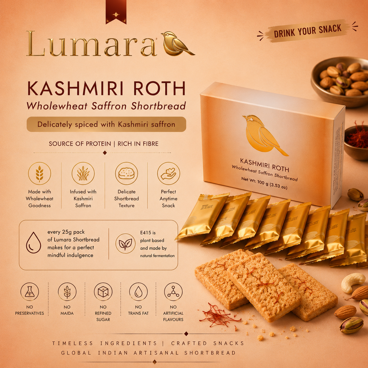 Lumara Wholewheat Saffron Shortbread Kashmiri Roth