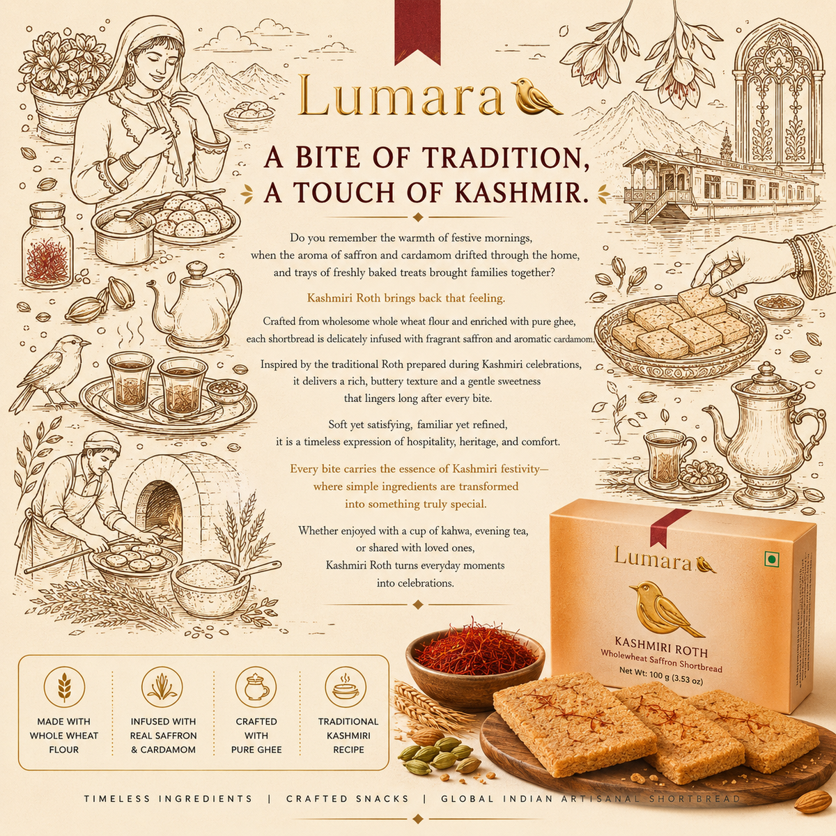 Lumara Wholewheat Saffron Shortbread Kashmiri Roth